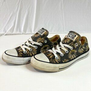 Converse All Star Sneakers Brown w Sunflower Pattern, Mens Size 4, Womens 6